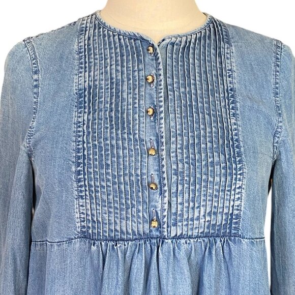 Paul & Joe Sister Batignole Denim Pintuck Mini Dress Blue Jean Pockets Cottage-6 - Picture 2 of 14